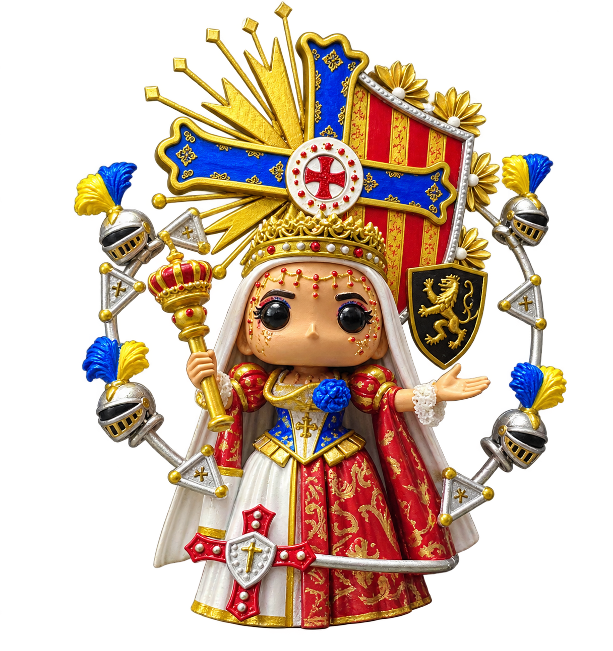 Figura personalizada con corona y ornamentación, impresa en 3D y pintada a mano